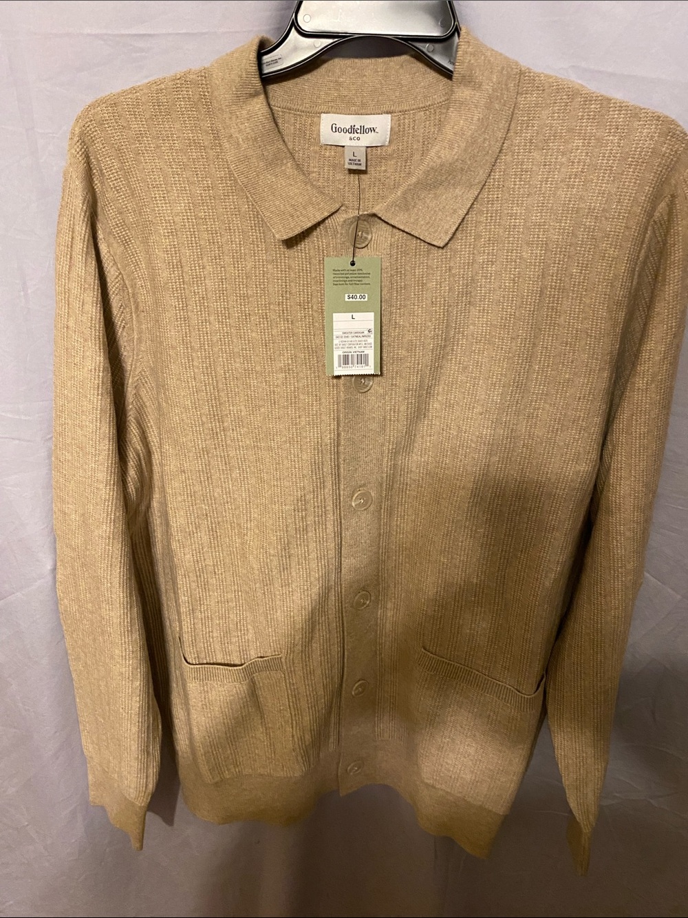 Goodfellow & Co Men’s Tan Button-Front Lightweight Knit Shirt Jacket